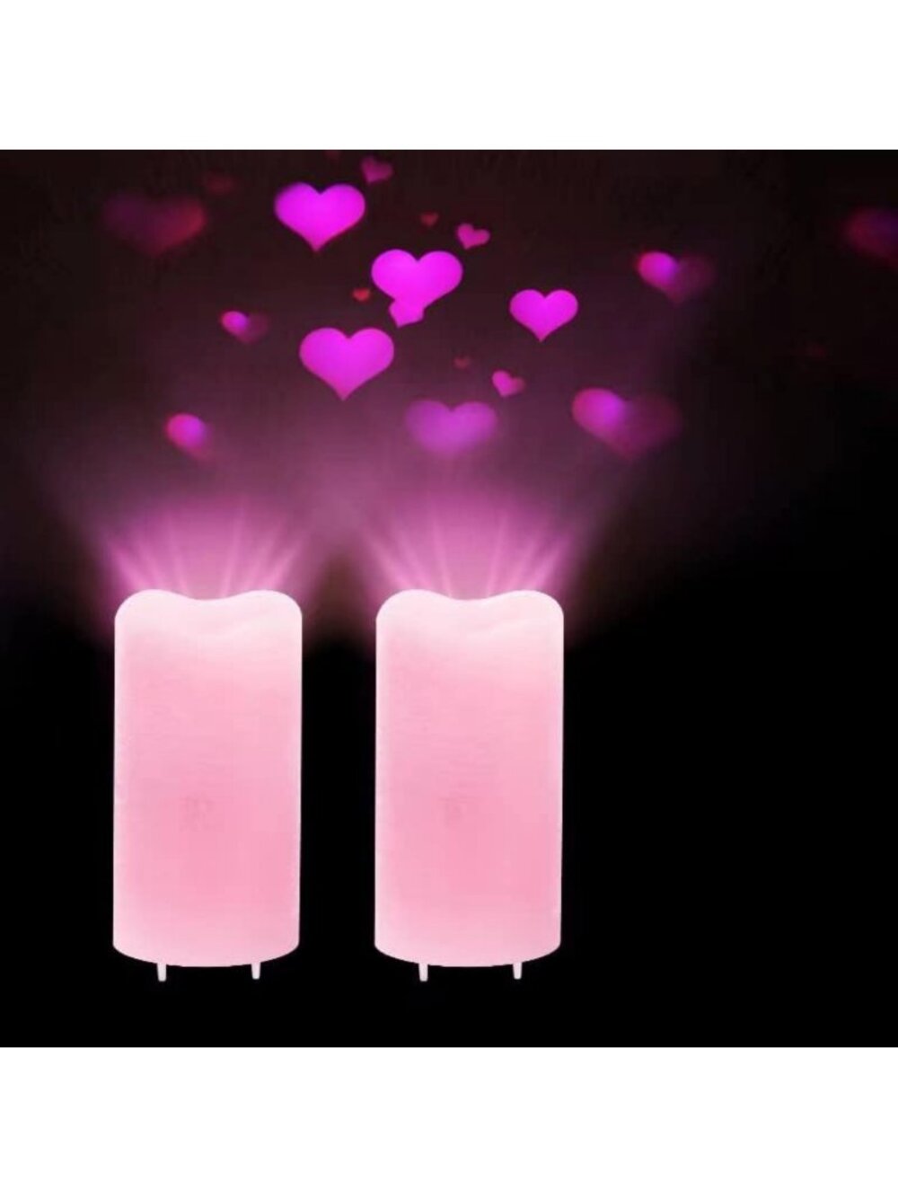 Romantic Flameless Candles with Pink Heart Projector Lights - Battery Operated